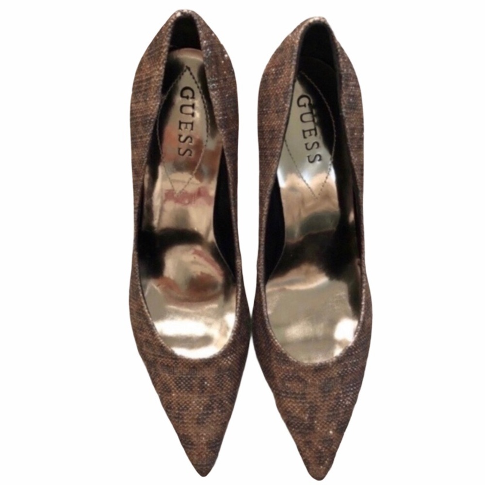 Guess Leopard Print Sz 9.5 Shimmer Stilletto Heel